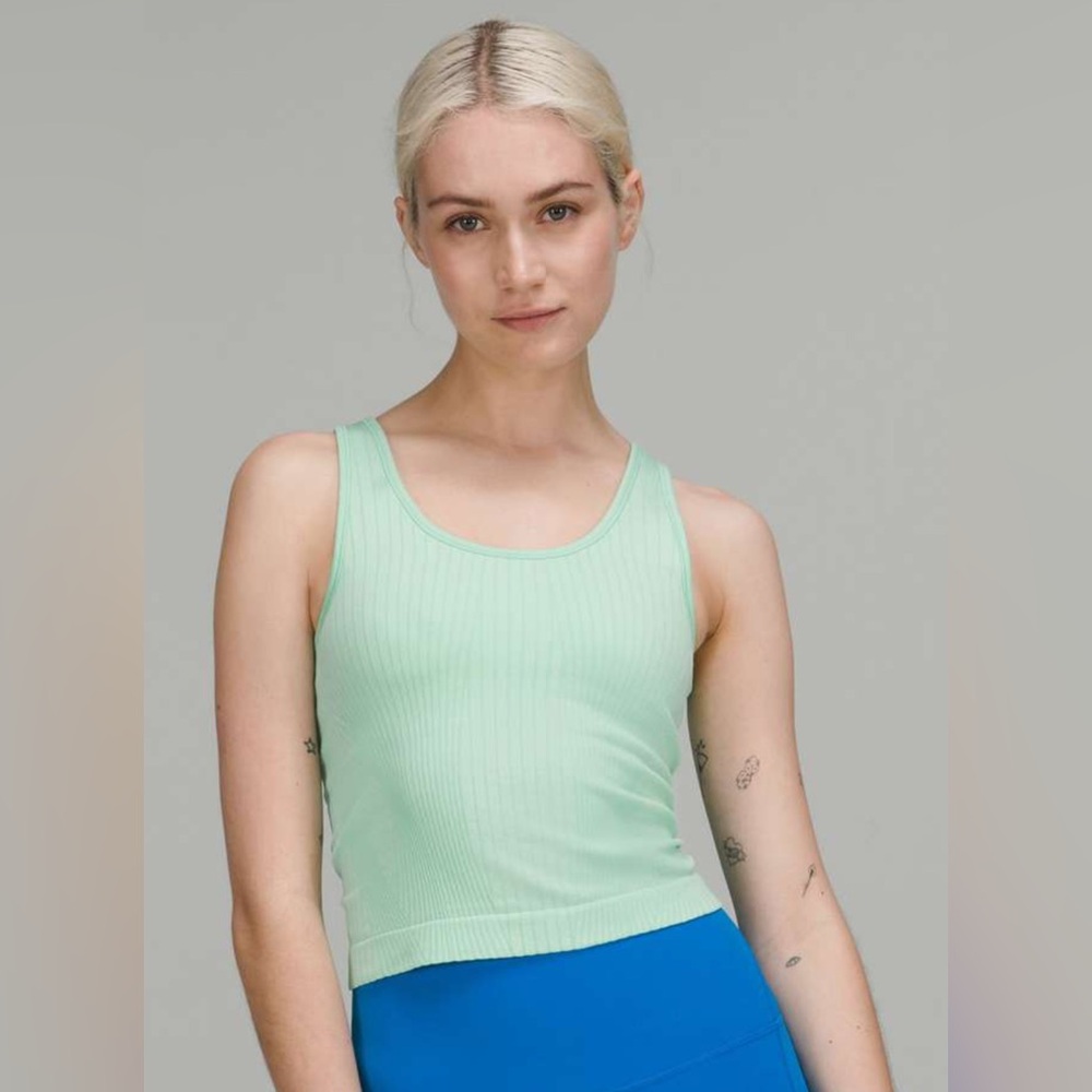 Lululemon Ebb to Street Cropped Tank Top Rib Map Wild Mint / Ice Green 8